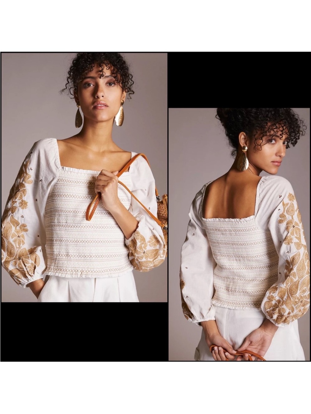 Anthropologie Smocked Embroidered Top